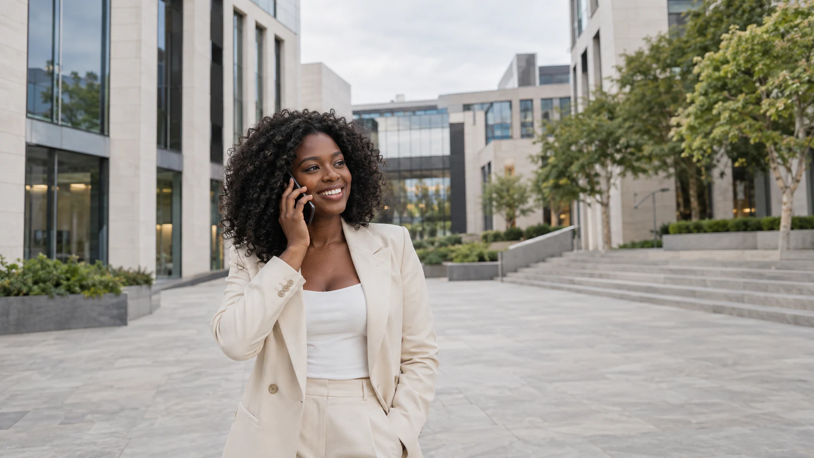 A person enjoying a conversation outdoors